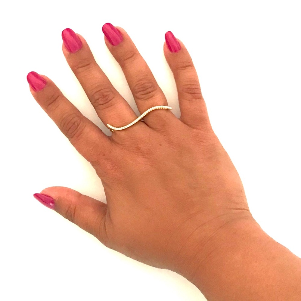 LC Gold and CZ Two Finger Ring Size 6/7  EUC!